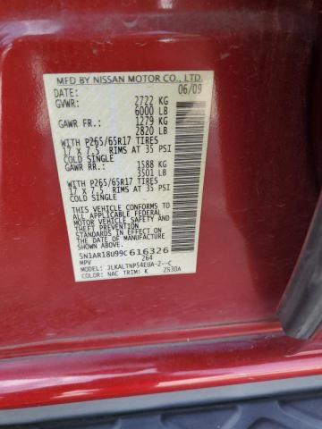 5N1AR18U99C616326 - 2009 NISSAN PATHFINDER S BURGUNDY photo 13