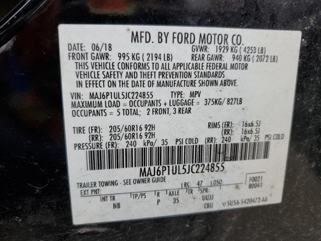 MAJ6P1UL5JC224855 - 2018 FORD ECOSPORT SE შავი ფოტო 13