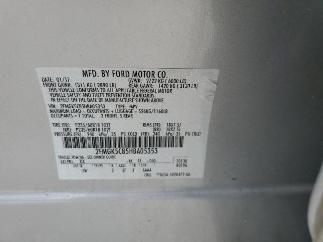 2FMGK5C85HBA05353 - 2017 FORD FLEX SEL SILVER photo 12