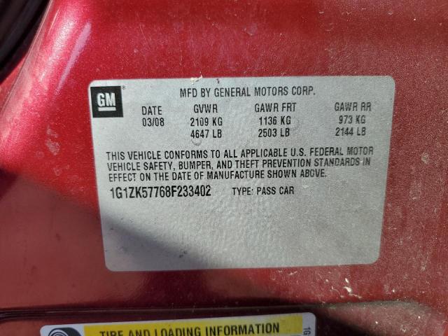 1G1ZK57768F233402 - 2008 CHEVROLET MALIBU LTZ წითელი ფოტო 12