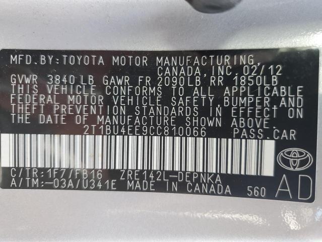 2T1BU4EE9CC810066 - 2012 TOYOTA COROLLA LE BASE SILVER photo 13