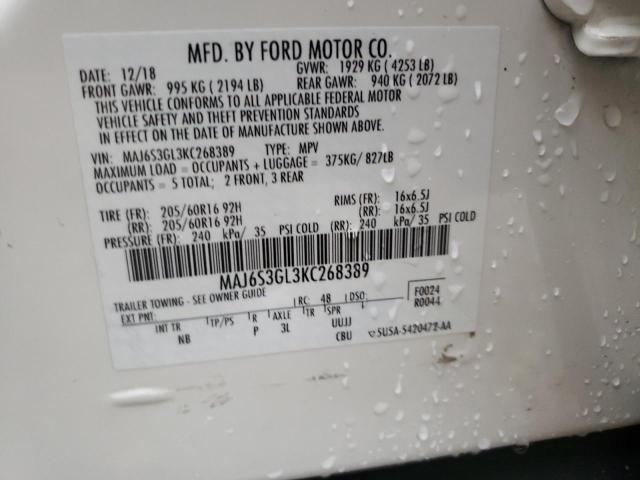 MAJ6S3GL3KC268389 - 2019 FORD ECOSPORT SE Blanco foto 12