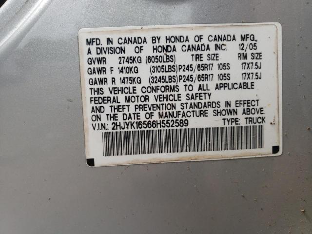 2HJYK16566H552589 - 2006 HONDA RIDGELINE RTL SILVER photo 12