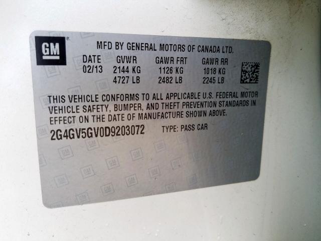 2G4GV5GV0D9203072 - 2013 BUICK REGAL GS  фото 10