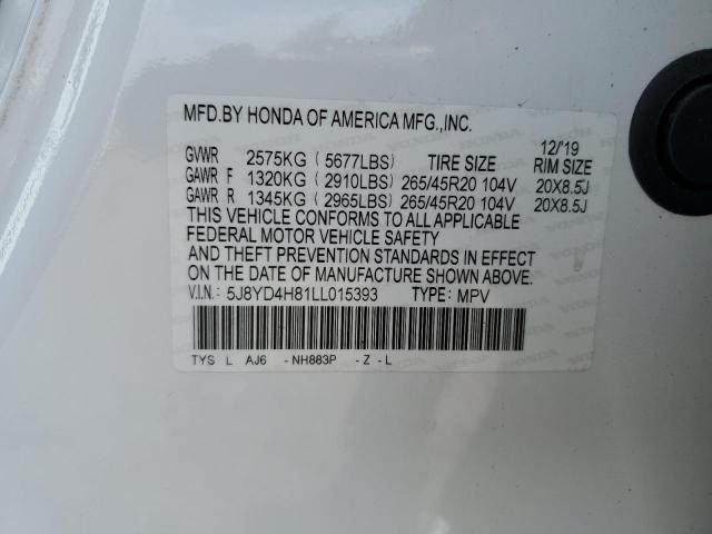 5J8YD4H81LL015393 - 2020 ACURA MDX ADVANCE WHITE photo 13