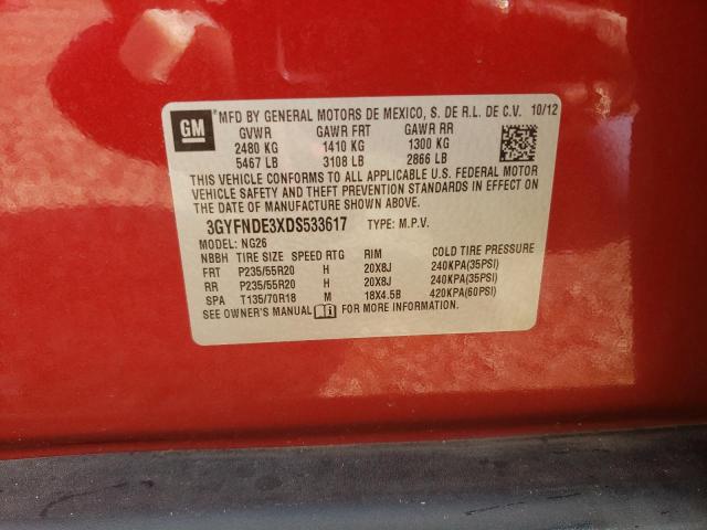 3GYFNDE3XDS533617 - 2013 CADILLAC SRX PERFORMANCE COLLECTION Czerwony zdjęcie 13