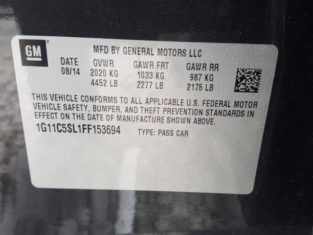 1G11C5SL1FF153694 - 2015 CHEVROLET MALIBU 1LT GRAY photo 10