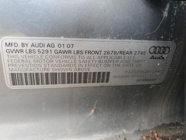 WAUDH74F47N113770 - 2007 AUDI A6 3.2 QUATTRO SILVER photo 12