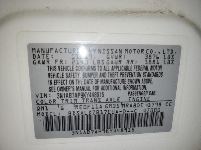 3N1AB7AP9KY448915 - 2019 NISSAN SENTRA S WHITE photo 12