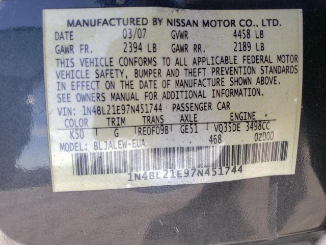 1N4BL21E97N451744 - 2007 NISSAN ALTIMA 3.5SE BLACK photo 13