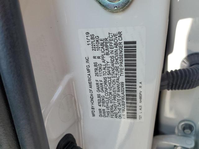 19UUB3F80LA002499 - 2020 ACURA TLX ADVANCE WHITE photo 12