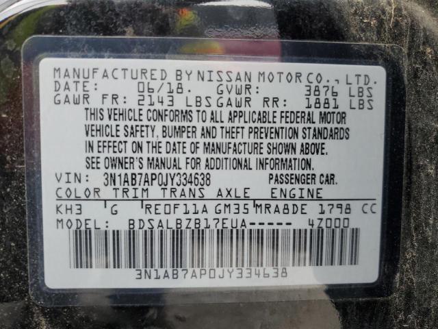 3N1AB7AP0JY334638 - 2018 NISSAN SENTRA S BLACK photo 12