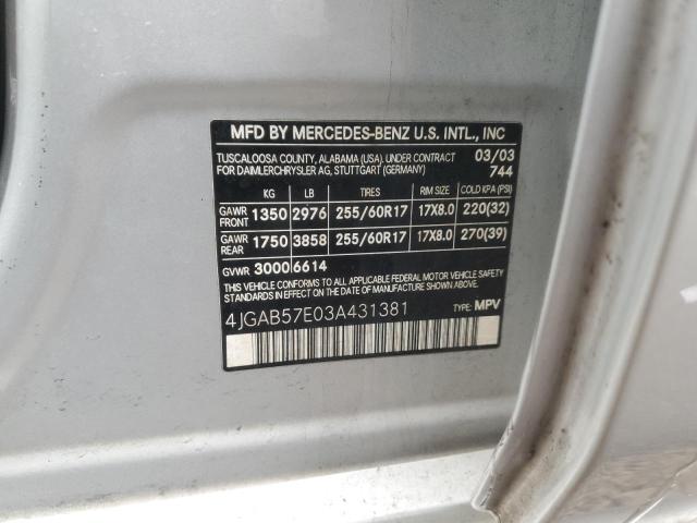 4JGAB57E03A431381 - 2003 MERCEDES-BENZ ML 350 SILVER photo 13