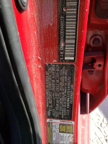 KNADM4A33E6400173 - 2014 KIA RIO LX RED photo 12