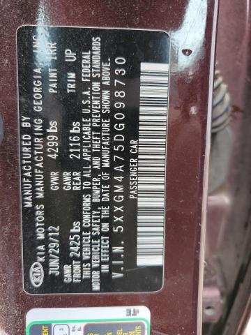 5XXGM4A75DG098730 - 2013 KIA OPTIMA LX 栗色 照片 12