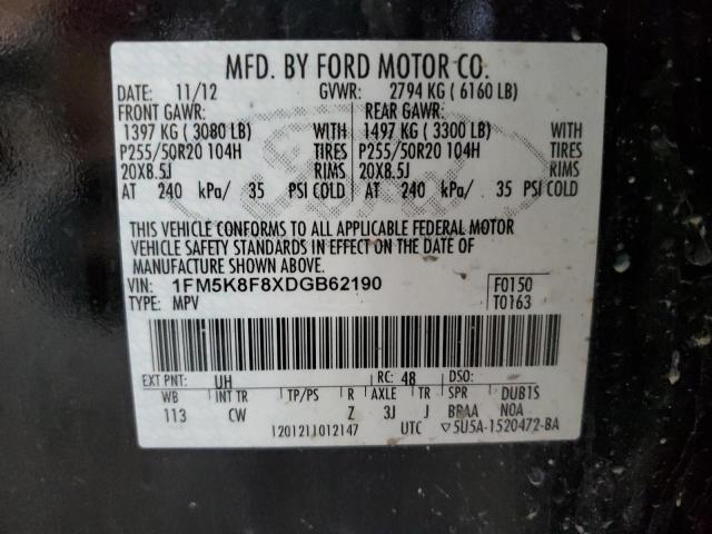 1FM5K8F8XDGB62190 - 2013 FORD EXPLORER LIMITED BLACK photo 14