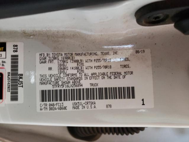 5TFRY5F16LX256894 - 2020 TOYOTA TUNDRA DOUBLE CAB SR/SR5 WHITE photo 12