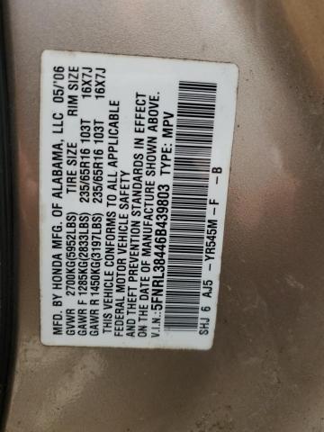5FNRL38446B439803 - 2006 HONDA ODYSSEY EX GOLD photo 13