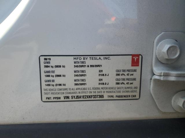 5YJSA1E2XKF337365 - 2019 TESLA MODEL S 白色 照片 12