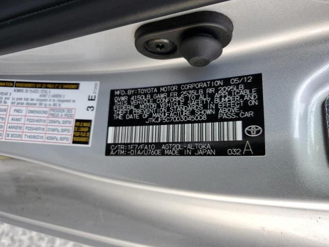 JTKJF5C70D3045008 - 2013 TOYOTA SCION TC Gümüş foto 12