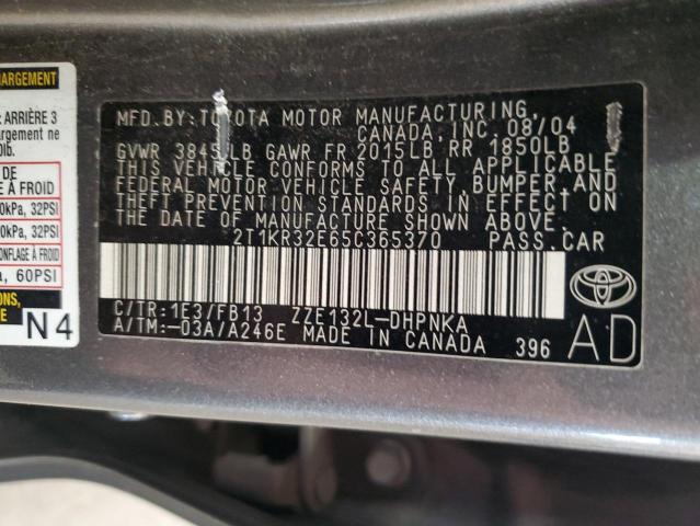 2T1KR32E65C365370 - 2005 TOYOTA COROLLA MA XR GRAY photo 14