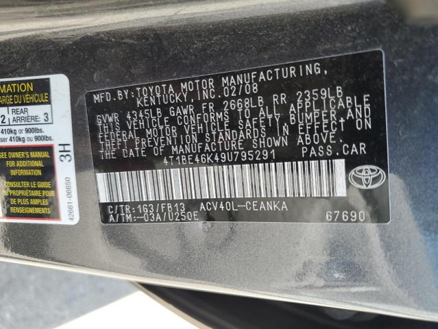 4T1BE46K49U795291 - 2009 TOYOTA CAMRY BASE GRAY photo 12