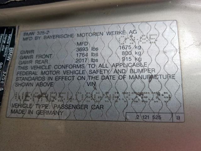 WBAAB5409G9633539 - 1986 BMW 325 E  ფოტო 10