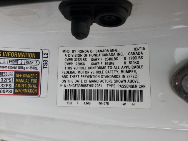 2HGFG3B06FH517281 - 2015 HONDA CIVIC EXL WHITE photo 12