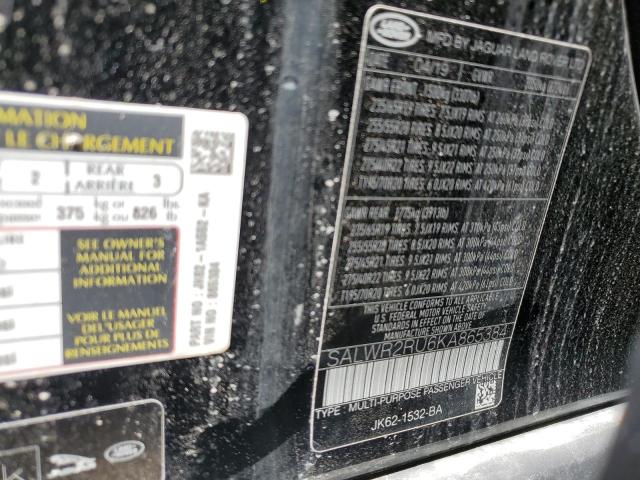 SALWR2RU6KA865384 - 2019 LAND ROVER RANGE ROVE HSE BLACK photo 13