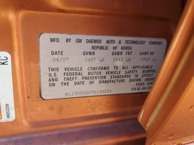 KL1TD56657B190054 - 2007 CHEVROLET AVEO BASE Narıncı foto 12