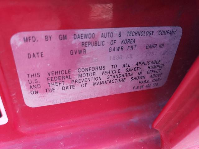 KL1TD66676B517378 - 2006 CHEVROLET AVEO BASE RED photo 12