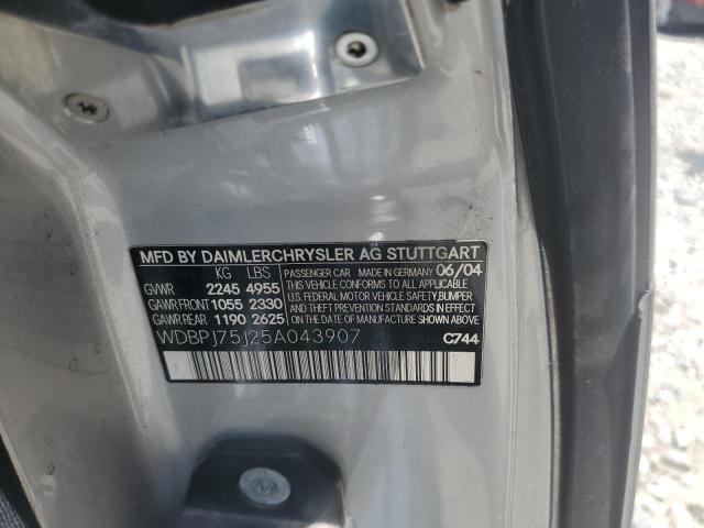 WDBPJ75J25A043907 - 2005 MERCEDES-BENZ CL 500 SILVER photo 12