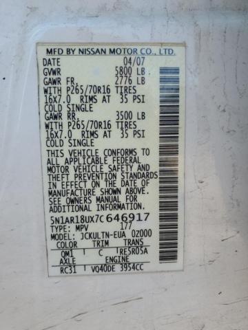 5N1AR18UX7C646917 - 2007 NISSAN PATHFINDER LE 白色 照片 13