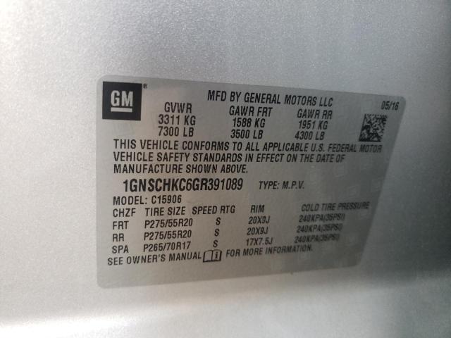 1GNSCHKC6GR391089 - 2016 CHEVROLET SUBURBAN C1500 LT SILVER photo 13