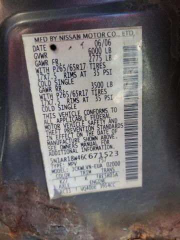 5N1AR18W46C671523 - 2006 NISSAN PATHFINDER LE Boz foto 13