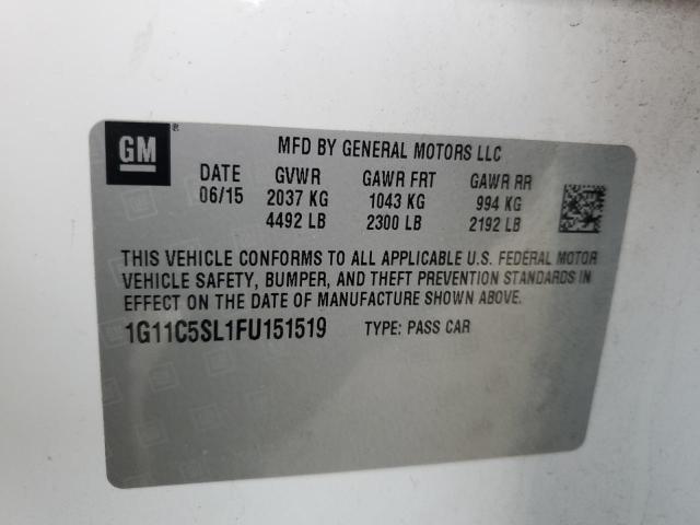 1G11C5SL1FU151519 - 2015 CHEVROLET MALIBU 1LT 白色 照片 12