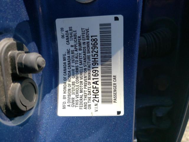 2HGFA16919H529681 - 2009 HONDA CIVIC EXL BLUE photo 12