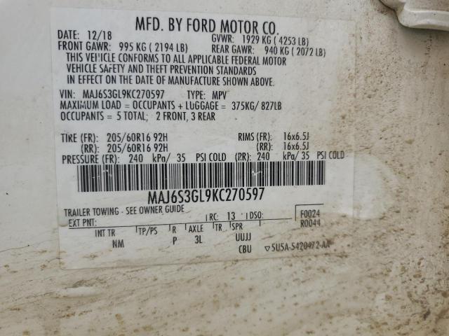 MAJ6S3GL9KC270597 - 2019 FORD ECOSPORT SE თეთრი ფოტო 14