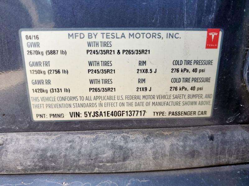 5YJSA1E40GF137717 - 2016 TESLA MODEL S 灰色 照片 13
