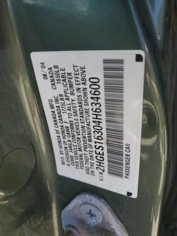2HGES16304H634600 - 2004 HONDA CIVIC DX VP Yaşıl foto 12