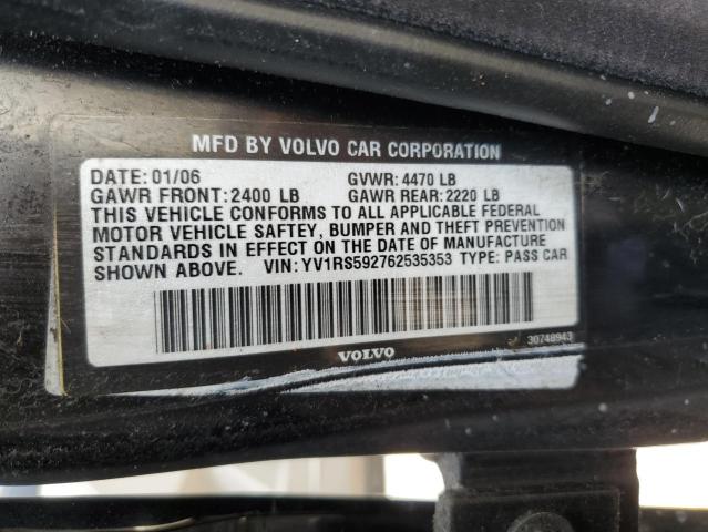 YV1RS592762535353 - 2006 VOLVO S60 2.5T BLACK photo 12