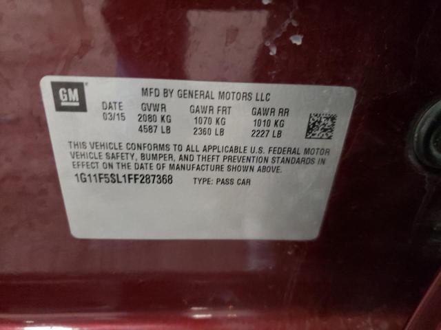 1G11F5SL1FF287368 - 2015 CHEVROLET MALIBU LTZ მუქწითელი ფოტო 12