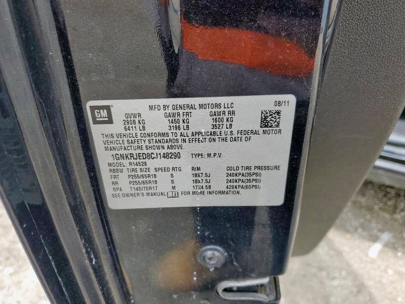 1GNKRJED8CJ148290 - 2012 CHEVROLET TRAVERSE LT BLACK photo 13