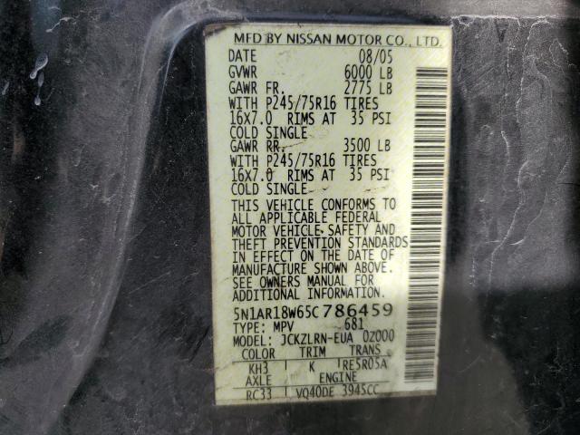 5N1AR18W65C786459 - 2005 NISSAN PATHFINDER LE BLACK photo 14