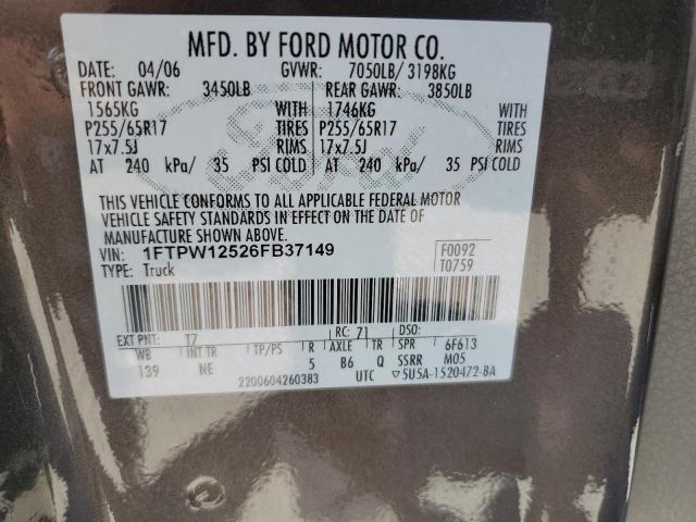 1FTPW12526FB37149 - 2006 FORD F-150 KING SUPERCREW GRAY photo 12