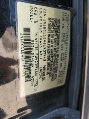 3N1BC11E48L409443 - 2008 NISSAN VERSA S BLACK photo 12