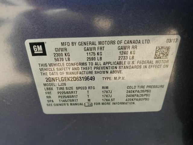 2GNFLGEK2D6319649 - 2013 CHEVROLET EQUINOX LTZ BLUE photo 13