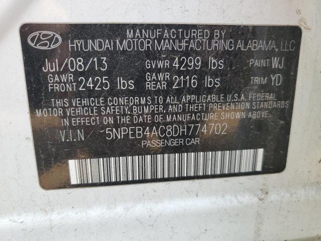 5NPEB4AC8DH774702 - 2013 HYUNDAI SONATA GLS WHITE photo 12