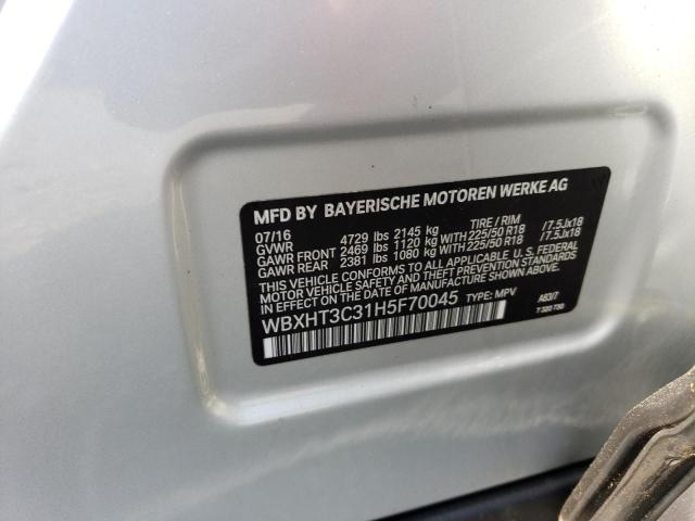 WBXHT3C31H5F70045 - 2017 BMW X1 XDRIVE28I SILVER photo 12