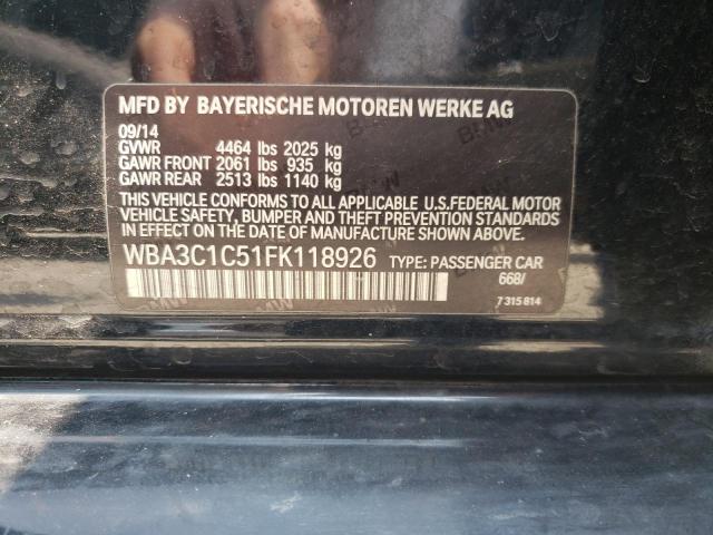 WBA3C1C51FK118926 - 2015 BMW 328 I SULEV BLACK photo 12